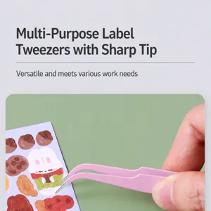 Pink stainless steel curved craft tweezers for journaling, stickers, and DIY handmade art work.