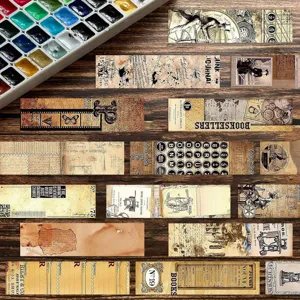 Vintage junk journal scrapbooking stickers and bookmarks set, 30 pieces DIY craft paper materials.