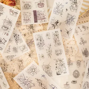 Vintage line art journaling stickers book, aesthetic washi material DIY decor material.