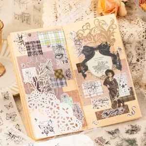 Yuxian dual-material sticker book retro line art journal DIY decorative stickers main view.