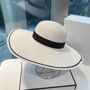 Cappello di paglia donna stile francese tesa larga estate spiaggia protezione solare chic