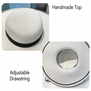 Cappello di paglia donna estate mare con corona fatta a mano e cordino regolabile sole.