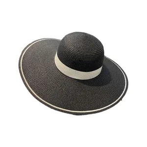Cappello di paglia a tesa larga donna chic estate spiaggia vacanza sole nero stile