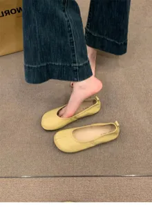 Scarpe basse ballerine gialle da donna, suola morbida comoda calzatura dettaglio