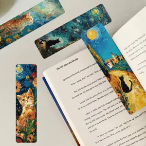 Detail view of oil painting style cat bookmarks, perfect for reading and DIY journaling.