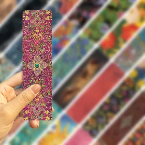 Kunst bladwijzer detailweergave, paars en goud decoratief papier voor het lezen.