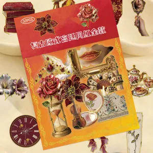 50pcs Vintage European Palace Style Gold Stamping PET Decorative Stickers for Journaling