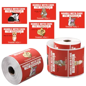 Grappige breekbaar waarschuwing stickers rol, 200st schattige meme kat hond ontwerp labels voor pakket.