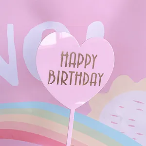 Ροζ καρδιά ακρυλικό happy birthday τούρτας διακόσμηση λεπτομέρεια κοντινή λήψη για πάρτι