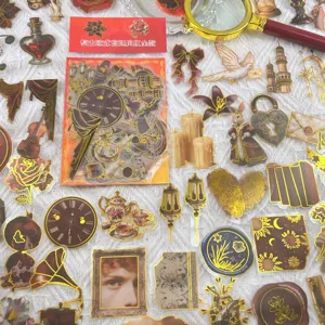 Vintage European Retro Palace Style Gold Stamping PET Stickers Decorative Journal Diary Scrapbook Stickers