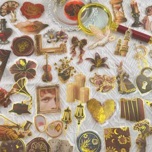 Vintage gold foil sticker set, retro European court style decorative PET stickers for journal crafts DIY.