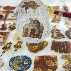 Gold foil vintage European royal style PET stickers for journal decoration and crafts.