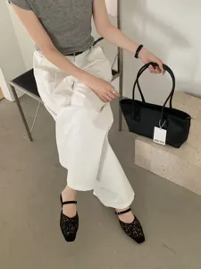 French vintage style cutout square toe low heel women flat shoes for comfortable daily wear.