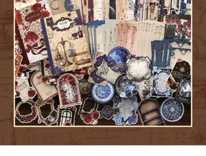 Vintage journaling sticker and notepad material set, detailed stationery accessories.