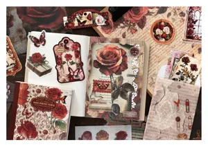 Vintage rose scrapbook stationery set gift box with journals stickers and decorative paper
