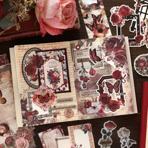Vintage journal sticker gift box set, aesthetic scrapbooking supplies and decorative retro stationery.