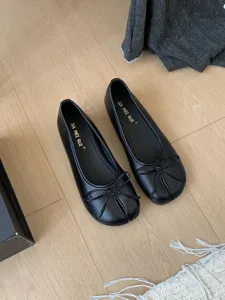 Ballerine basse nere da donna con punta spaccata e fiocco carino stile coreano scarpe