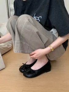 Scarpe basse con punta spaccata stile dolce coreano da donna ballerine con fiocco fondo morbido