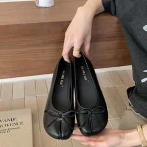 Scarpe basse coreane dolci con fiocco e punta divisa donna ballerine morbide casual