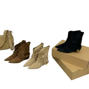 Donne punta camoscio slouchy stivaletti corti western cowboy eleganti scarpe invernali