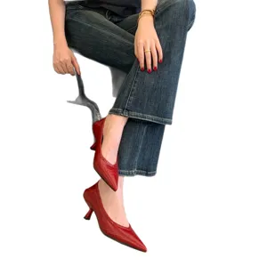 Women's red pointed toe kitten heels stylish office career pumps comfortable dress shoes