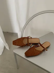 French vintage cutout square toe shallow single shoes for women, stylish and comfortable soft sole.