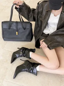 Botas slouchy mujer tacón de aguja punta fina otoño invierno moda hebilla botines