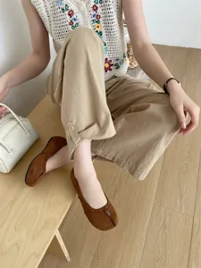 Femme Chaussures Plates Bout Fendu Casual Ballerines Confortable Tendance Marron