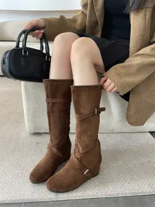 Botas Martin con tacón de cuña para mujer otoño invierno botas altas de ante zapatos elegantes