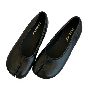Bailarinas negras con puntera dividida zapatos Mary Jane vintage mujer cómodos y elegantes