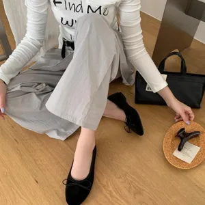 Comfortable velvet flat ballet shoes for women, stylish Korean style casual footwear daily.