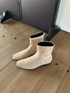 Bottines femme bout carre vintage daim talons epais chaussures automne decontractees
