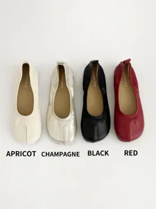 Women's split-toe flat shoes comfortable leather footwear in four versatile colors.
