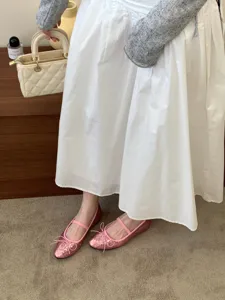 Pink sequin Mary Jane flat shoes for women, elegant bow strap ballet flats, sweet footwear style.
