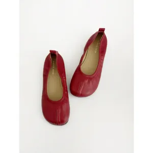 Red split toe flat shoes women soft leather tabi ballet flats main view product display