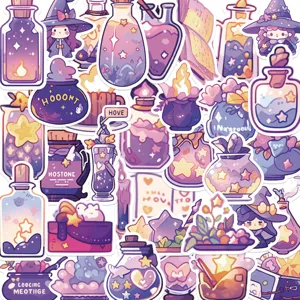 Magic Potion Stickers Cute Purple Cartoon Aesthetic Waterproof Vinyl Decals For Journal Phone Stationery Luggage Water Bottle