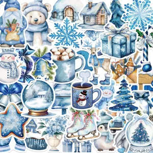 Adesivi Di Cartoni Animati Impermeabili Tema Inverno Natale Blu Per Decorazione Diario Telefono Computer DIY