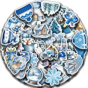 Set di adesivi acquerello invernali blu, perfetti per diario fai da te, laptop e decorazione.
