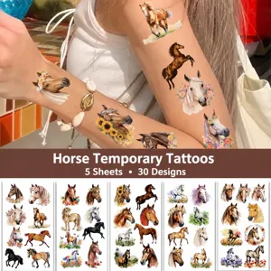 Waterproof Temporary Tattoo Stickers Kids Cartoon Horse Pattern Body Art Decals For Party Face Arm Decoration