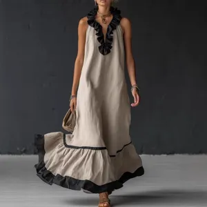 Sleeveless V-Neck Ruffle Long Dress Casual Loose Summer Beach Maxi Dress For Women