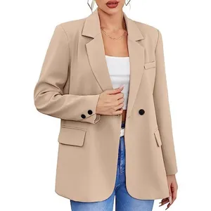 Mujer blazer kaki casual manga larga chaqueta de traje cruzada para otono casual.