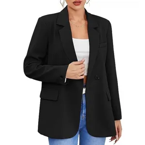 Blazer negro de mujer ropa de trabajo de oficina profesional de manga larga con solapa
