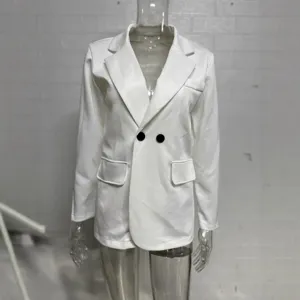 Chaqueta de blazer blanca para mujer con botones dobles para oficina y diario.
