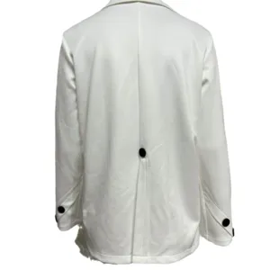 Mujer blanco blazer chaqueta otoño invierno trabajo casual delgado solapa manga larga abrigo