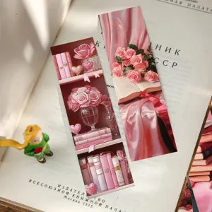 Rosa romantische Rosen und Buch Lesezeichen Set, kreative Papier Seitenmarkierung für Bücher Liebe.