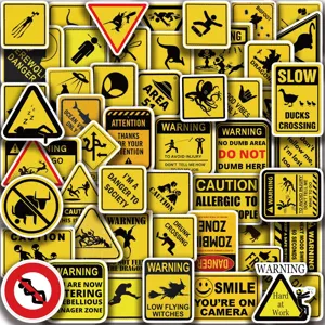 Funny warning sign stickers, yellow caution aesthetic decals for laptop, phone and luggage decor.