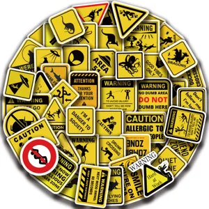 53pcs funny warning sign stickers yellow decorative decals for laptop phone water bottle case