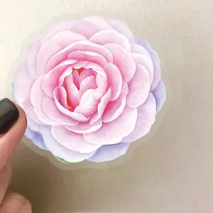 Pink floral transparent PET sticker detail view, perfect for journaling and phone case decor.