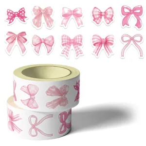 Rollo de pegatinas de lazo rosa cinta adhesiva decorativa papelería linda scrapbooking planificador