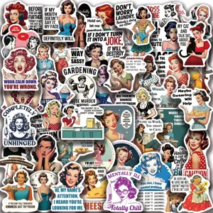 50pcs retro funny women quote waterproof stickers for laptop, phone, scrapbooking, DIY.